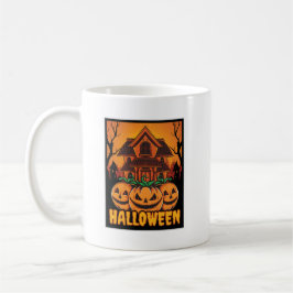 Halloween Spökhus Pumpa Illustration Kaffemugg