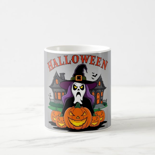 Halloween-spökhus, pumpor, häxa, fladdermus kaffemugg (Center)