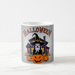 Halloween-spökhus, pumpor, häxa, fladdermus kaffemugg