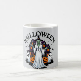 Halloween-spökhus, pumpor, häxa, fladdermus kaffemugg