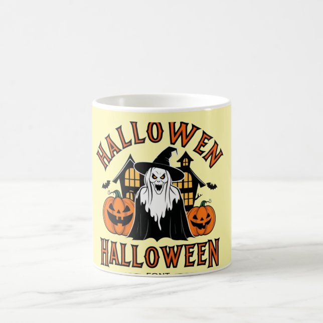 Halloween-spökhus, pumpor, häxa, fladdermus kaffemugg (Center)