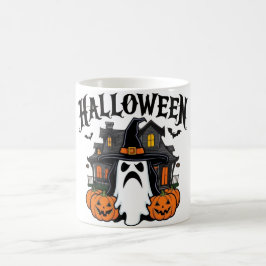 Halloween-spökhus, pumpor, häxa, fladdermus kaffemugg