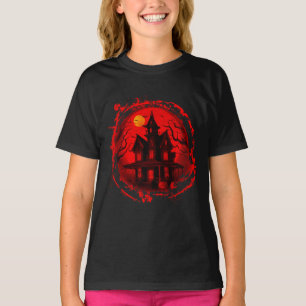 HALLoween SPÖKHUS RÖD SVART SILHUETT T Shirt