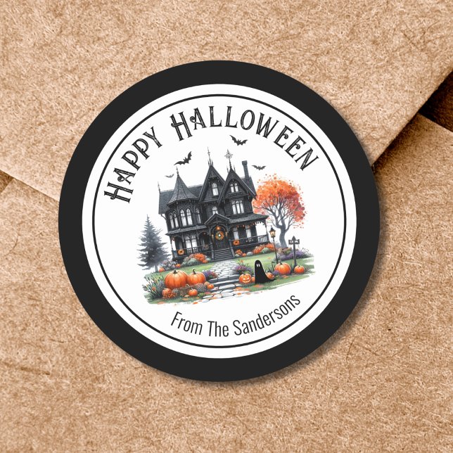 Halloween-spökhus Runt Klistermärke (Haunted House Halloween Classic Round Sticker)