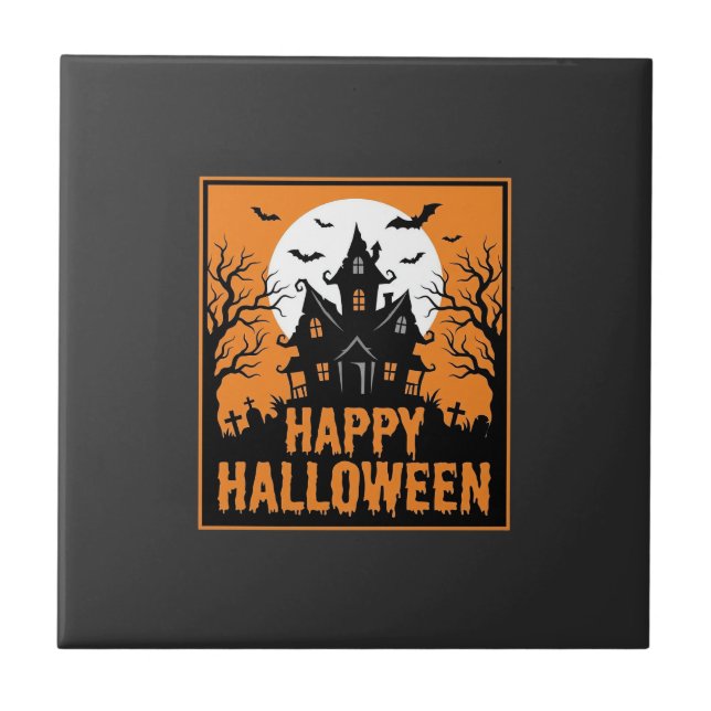Halloween Spökhus Silhuett Vektor Design_1 Kakelplatta (Framsidan)