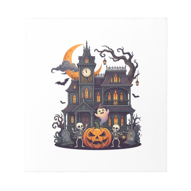 Halloween Spökhus Skelett Pumpa Spöke Cr Anteckningsblock (Framsida)