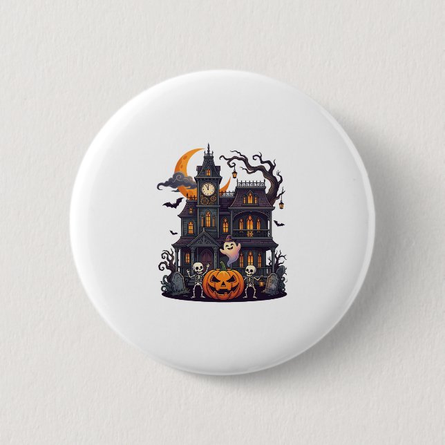 Halloween Spökhus Skelett Pumpa Spöke Cr Knapp (Framsida)