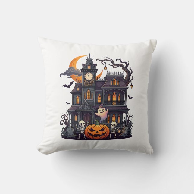 Halloween Spökhus Skelett Pumpa Spöke Cr Kudde (Framsida)