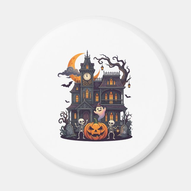 Halloween Spökhus Skelett Pumpa Spöke Cr Magnet (Framsidan)