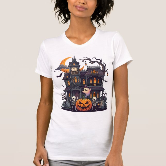 Halloween Spökhus Skelett Pumpa Spöke Cr T Shirt (Framsida)