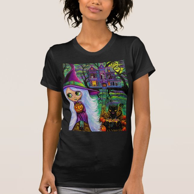 Halloween Spökhus Stor Öga Häxa Docka T Shirt (Framsida)
