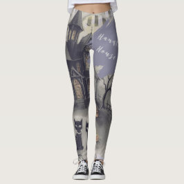 Halloween, Spökhus, Svart Katt Leggings