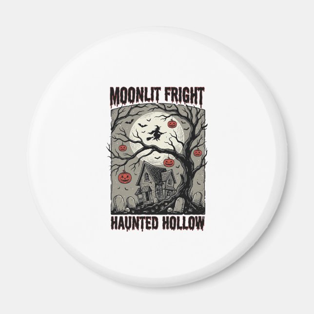 Halloween Spökhus Vintage Gravyr Moon Shi Magnet (Framsidan)