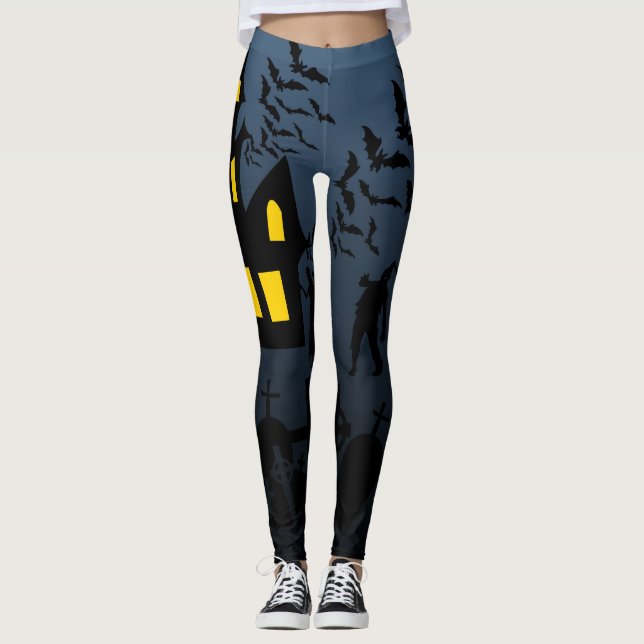Halloween Spökhus Zombie Collage Leggings (Framsida)