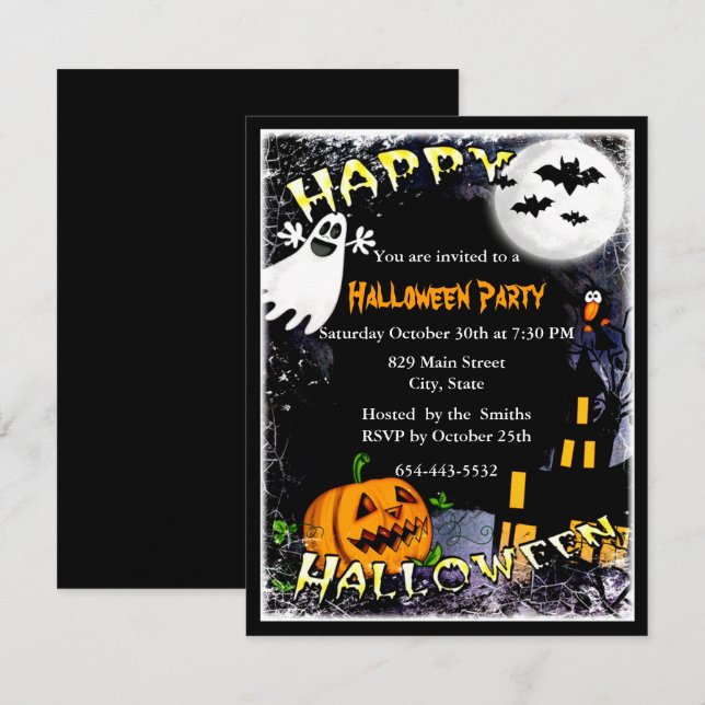 Halloween-spökhusfestinbjudan Inbjudningar (Fram/baksida)