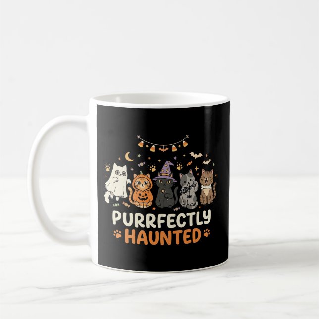 Halloween Spökig Kattgäng Kaffemugg (Vänster)