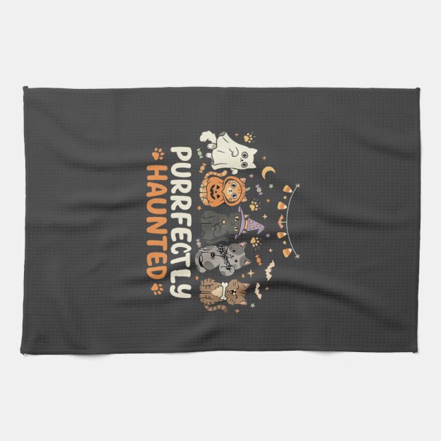 Halloween Spökig Kattgäng Kökshandduk (Horisontell)