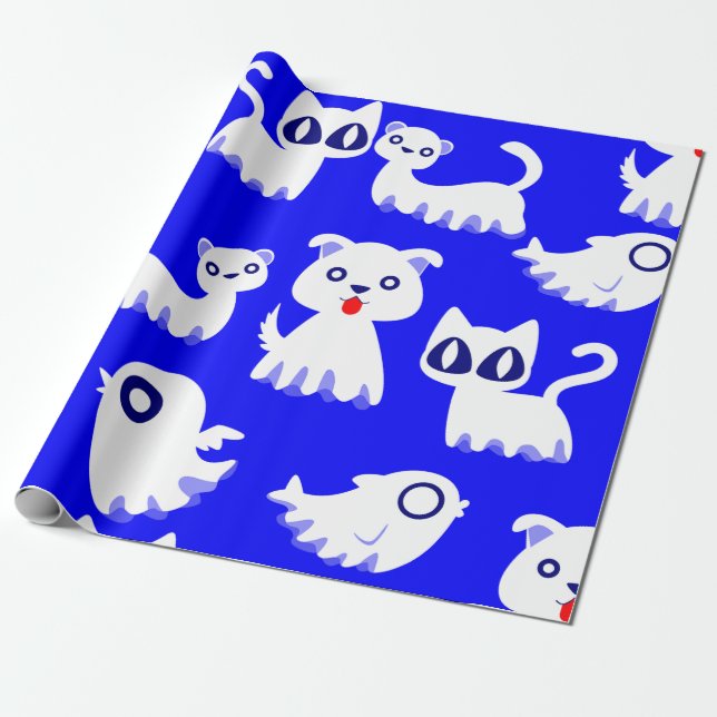 halloween spökiller hund blått presentpapper (Utrullad)