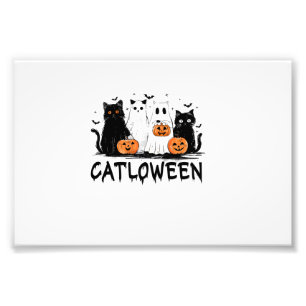 Halloween spökkat Catloween rolig svart katt katt Fototryck