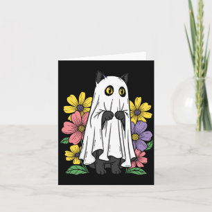 Halloween spökkatte söt svart katt blommor kort