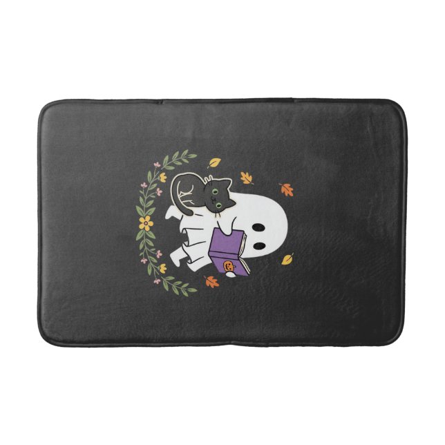 Halloween spökkatten läser bok blommig design_1 badrumsmatta (Framsidan)