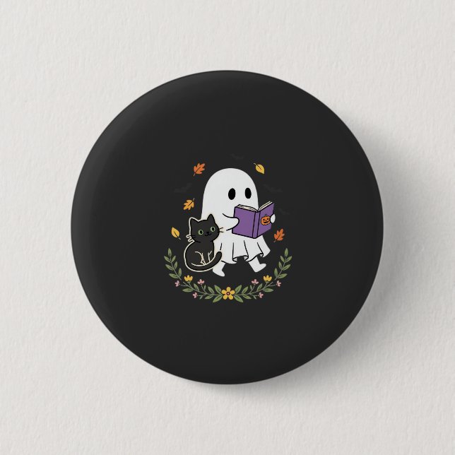 Halloween spökkatten läser bok blommig design_1 knapp (Framsida)