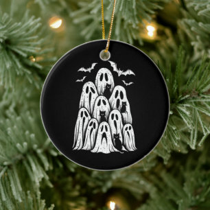Halloween spökkattsälskare höst skräck säsong julgransprydnad keramik