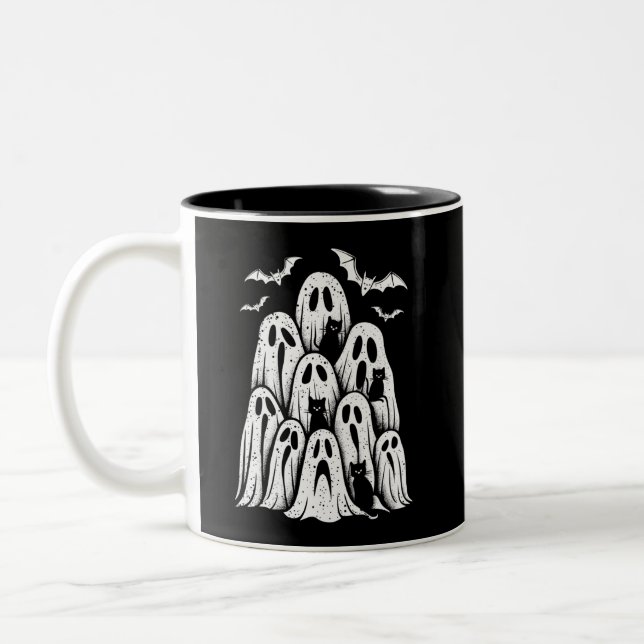 Halloween spökkattsälskare höst skräck säsong Två-Tonad mugg (Vänster)