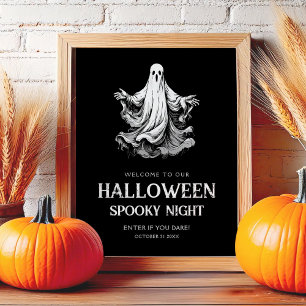 Halloween spöklik nattfestskylt med spöke poster