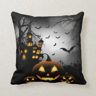 Halloween - spöklik pumpagrå färgmåne - alla O Kudde