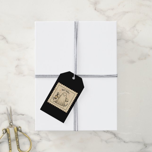 Halloween-spöklykta – ”Hej Boo” Presentetikett (Med Snöre)