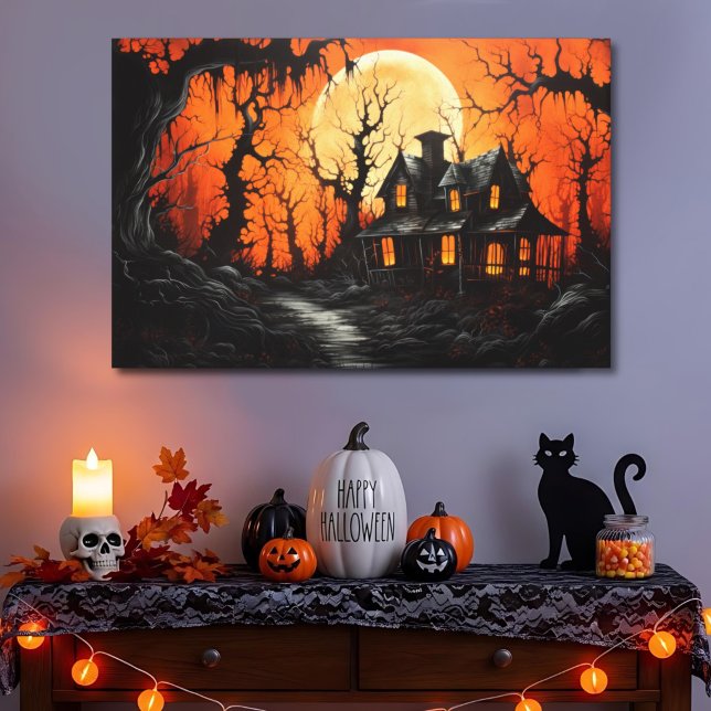 Halloween Spökmanor vid Amber Dusk Canvastryck (Skapare uppladdad)