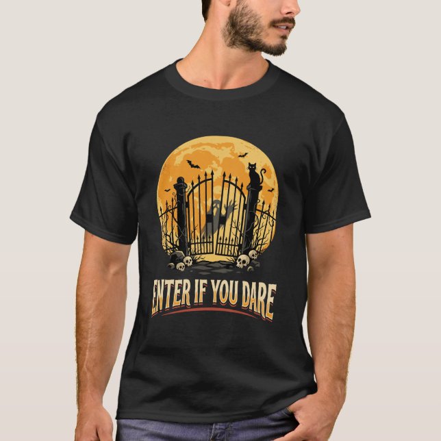 Halloween spökmoon Varning T Shirt (Framsida)