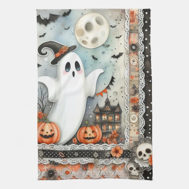 Halloween spökpatchwork kökshandduk (Vertikal)