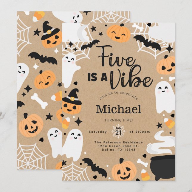 Halloween Spökpumpa 5-års födelsedagsfest Inbjudningar (Fram/baksida)