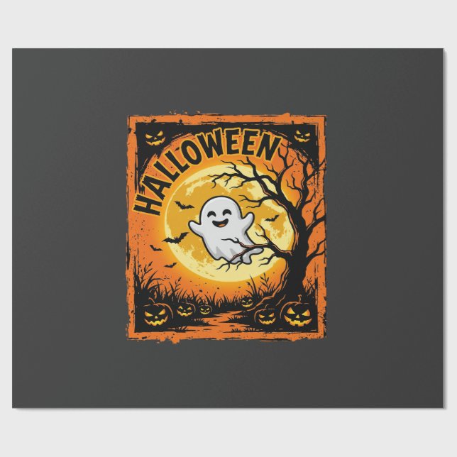 Halloween Spökpumpa Hemsökt Träd Presentpapper (Platt)