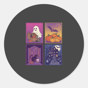 Halloween Spökpumpor Svart Katt Spökhus B Runt Klistermärke
