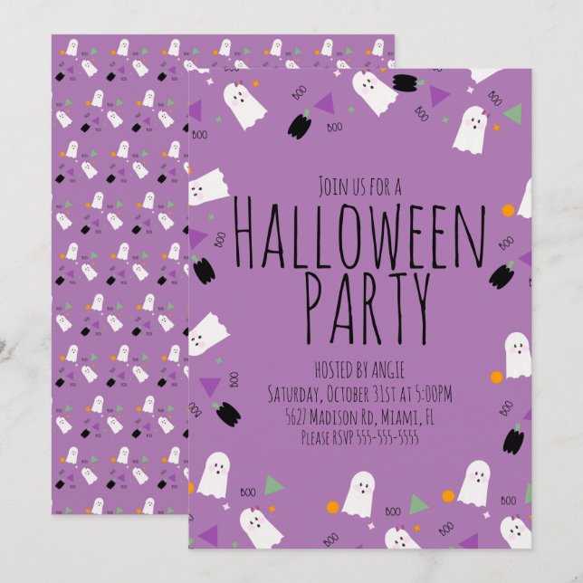 Halloween-spökrällets födelsedagsfest inbjudningar (Fram/baksida)