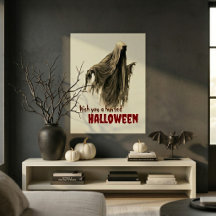 Halloween-spökskräckande krämfärgad väggkonsttryck