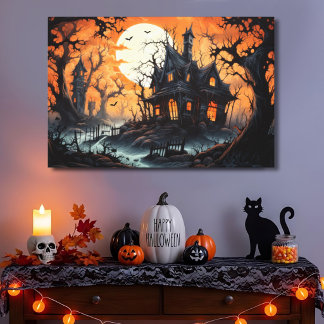 Halloween Spökslott vid Amber Dusk Canvastryck