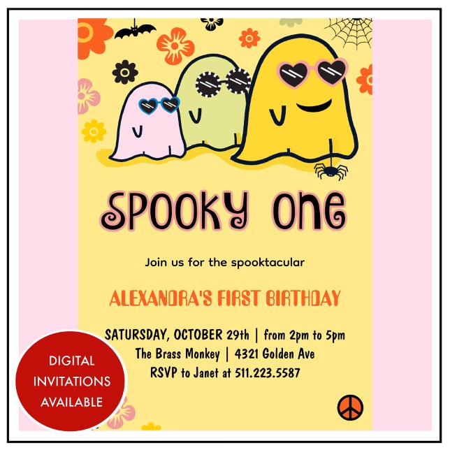 Halloween-spöksökning för första födelsedagsinbjud inbjudningar (Halloween-1st-birthday-invitation-ghost-spooky-one-1)