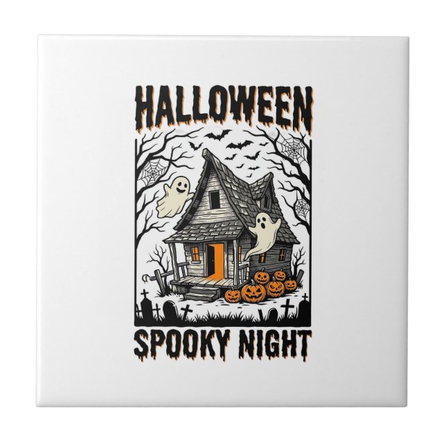 Halloween Spökstuga Skräcknatt Vintage Konst Kakelplatta (Framsidan)