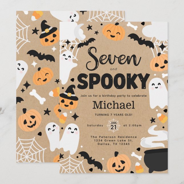 Halloween Spöktjacka 7-års födelsedagsfest Inbjudningar (Fram/baksida)