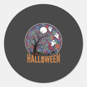 Halloween Spökträd Spöken och Svart Katt Runt Klistermärke