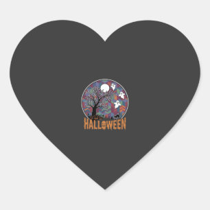 Halloween Spökträdet Spöken och Svart Katt Hjärtformat Klistermärke