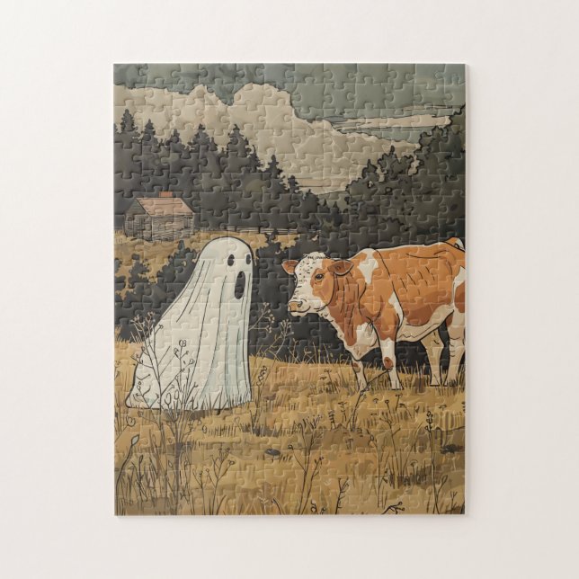 Halloween Spöktryck Modernt Farmhouse Pussel (Vertikal)