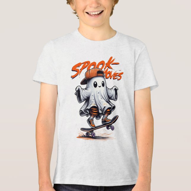 Halloween Spook Skateboard Moves White Ghost Tee (Framsida)