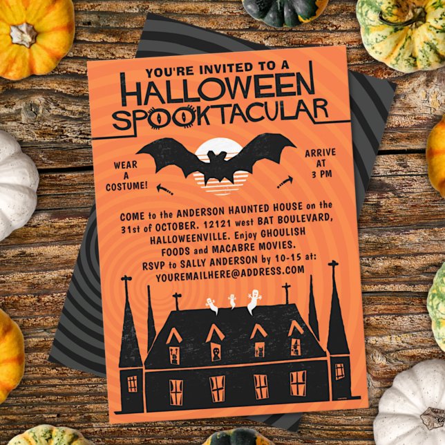 Halloween Spooktacular 1960-talets Retro Fladdermu Inbjudningar (Skapare uppladdad)
