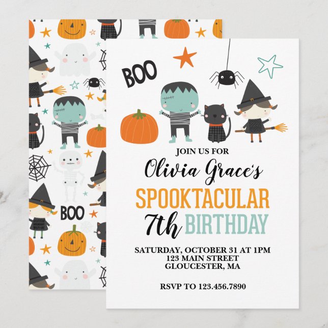 Halloween Spooktacular Barns födelsedag Inbjudningar (Fram/baksida)
