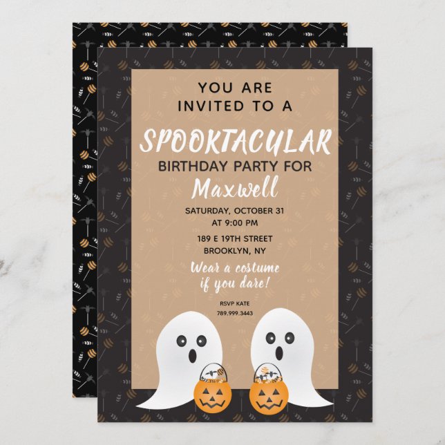 Halloween Spooktacular Birthday Cute Spöken Inbjudningar (Fram/baksida)